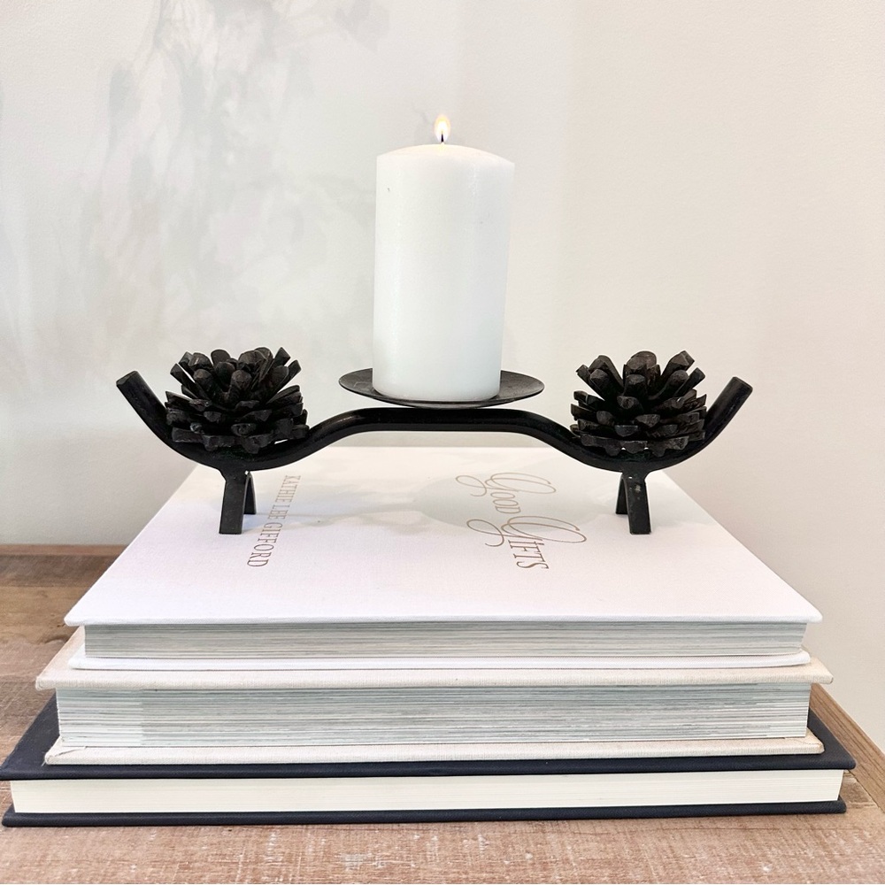 Hand Forged Iron Pinecone Candle Holder Dark Brown Heavy Metal